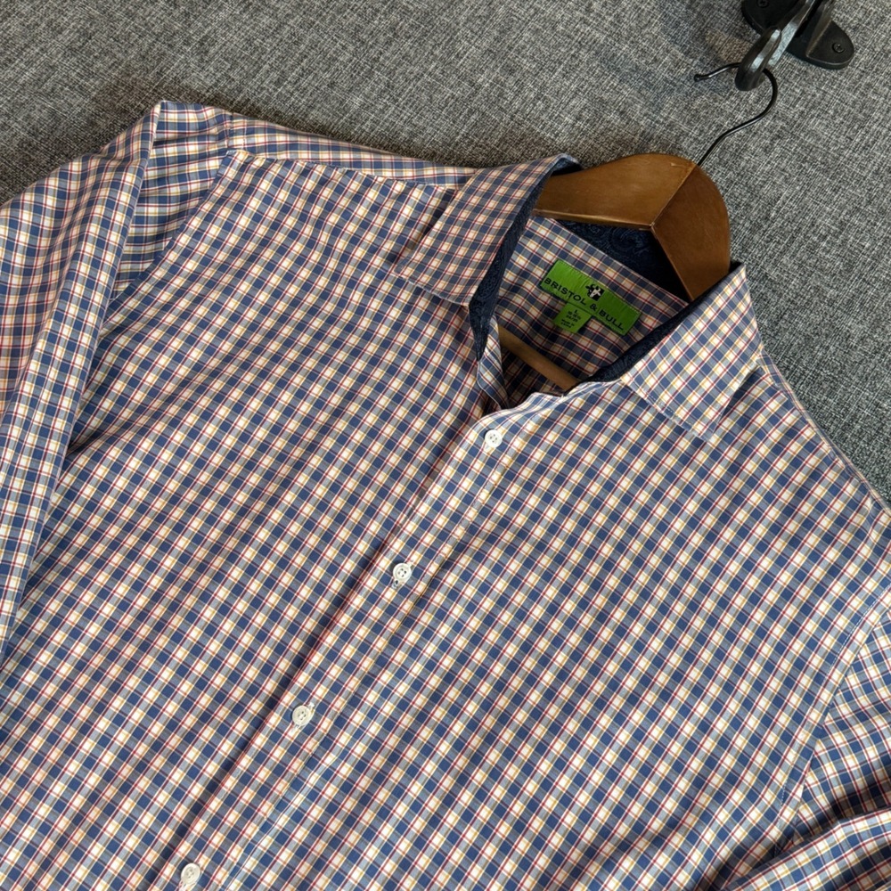 Mens Bristol & Bull Shirt | Size L | Blue Red‎ Yellow Plaid Button Down